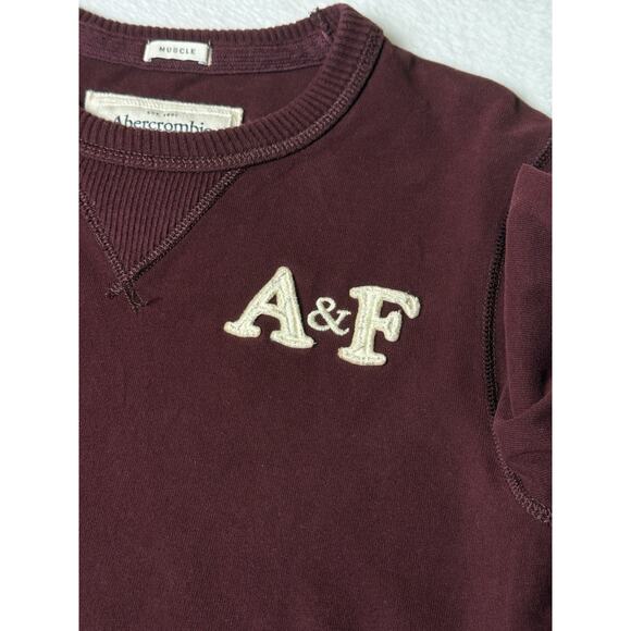 Vtg Abercrombie & Fitch Muscle Shirt Mens Medium Maroon Striped Long Sleeve Y2K - Picture 2 of 4